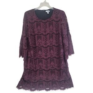 Charter Club Woman 2x Maroon Short Sleeve lace Knee Length Dress